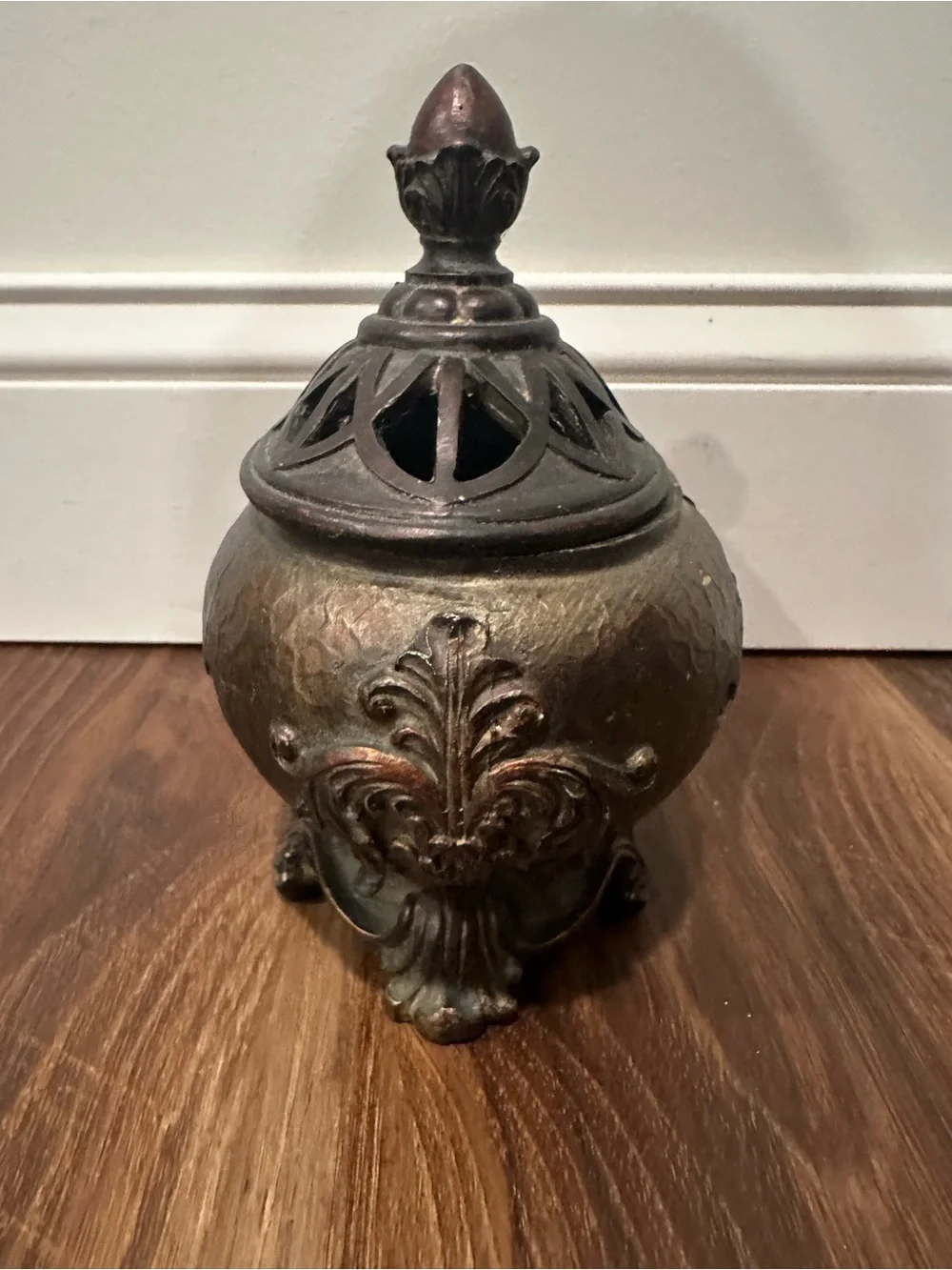 Ornate Antique-Style Decorative Jar in Aged Gold and Bronze